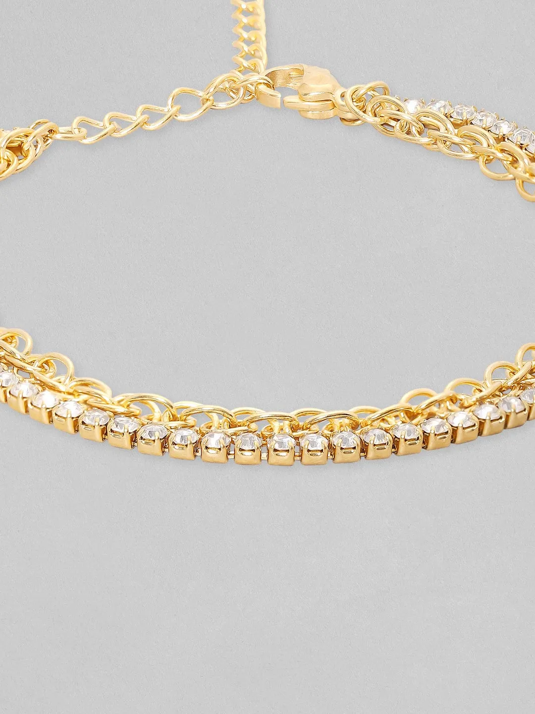 Rubans Voguish 18K Gold Plated Twisted Rope Chain With Zircons Studded Tennis Layered Bracelets