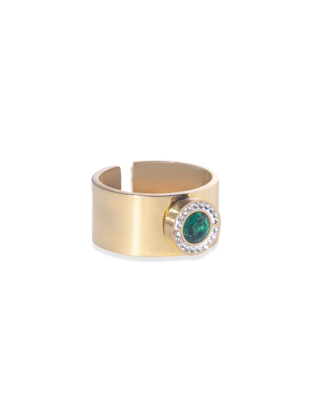 Rubans Voguish 22K Gold plated Stainless Steel Waterproof Green Zirconia Studded Tarnish free Ring