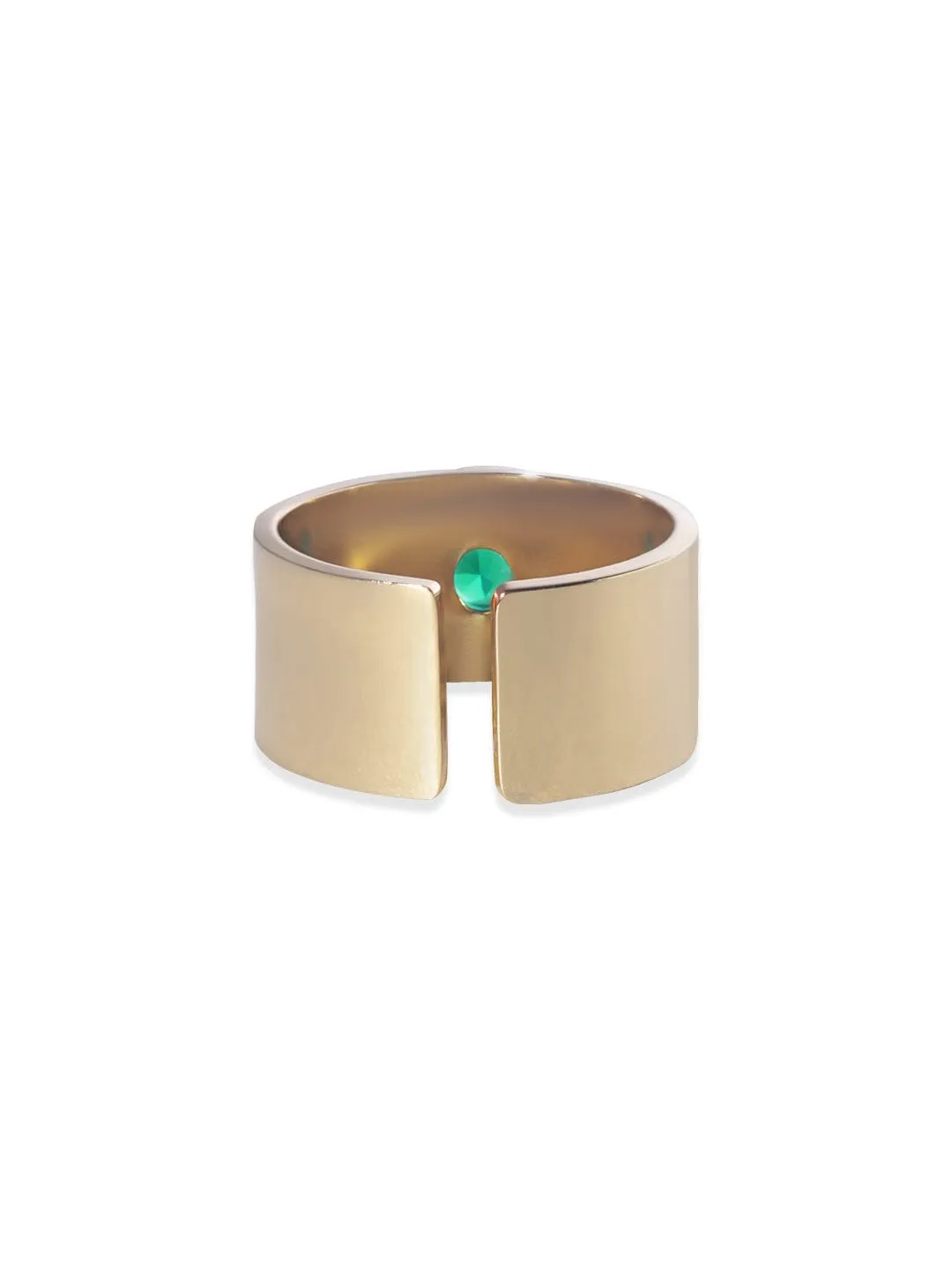 Rubans Voguish 22K Gold plated Stainless Steel Waterproof Green Zirconia Studded Tarnish free Ring