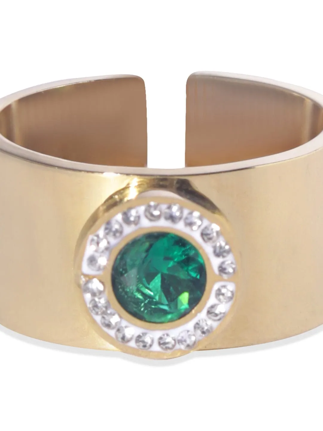 Rubans Voguish 22K Gold plated Stainless Steel Waterproof Green Zirconia Studded Tarnish free Ring