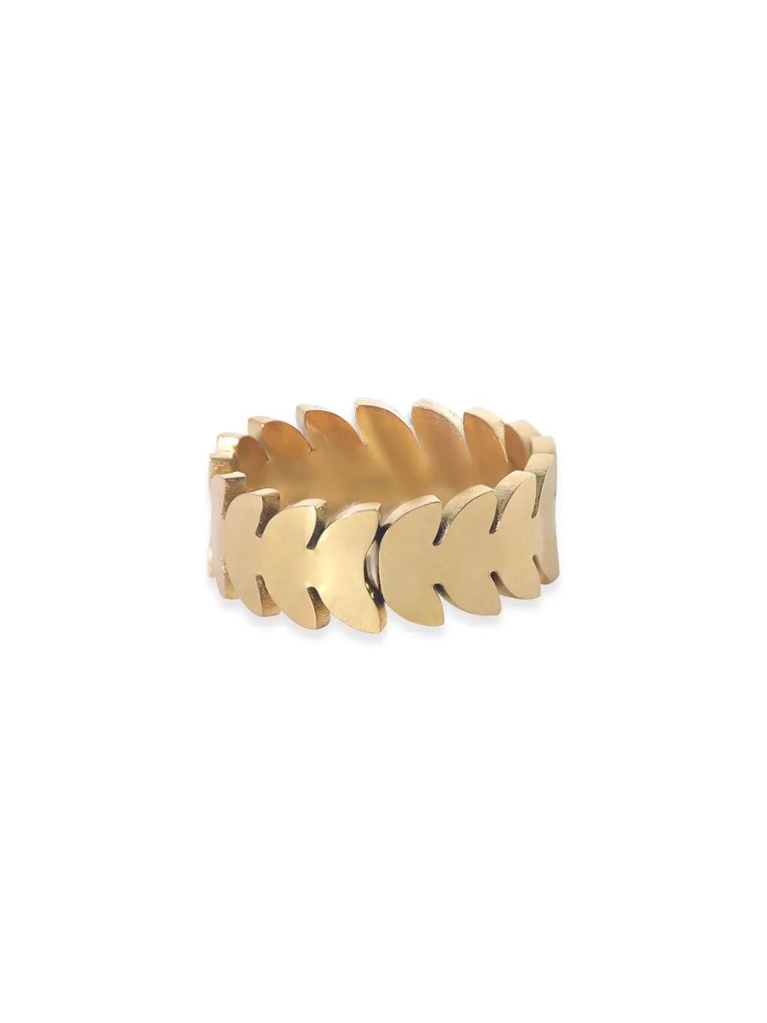 Rubans Voguish 22K Gold plated Stainless Steel Waterproof Leaf motif zirconia studded Tarnish free Ring