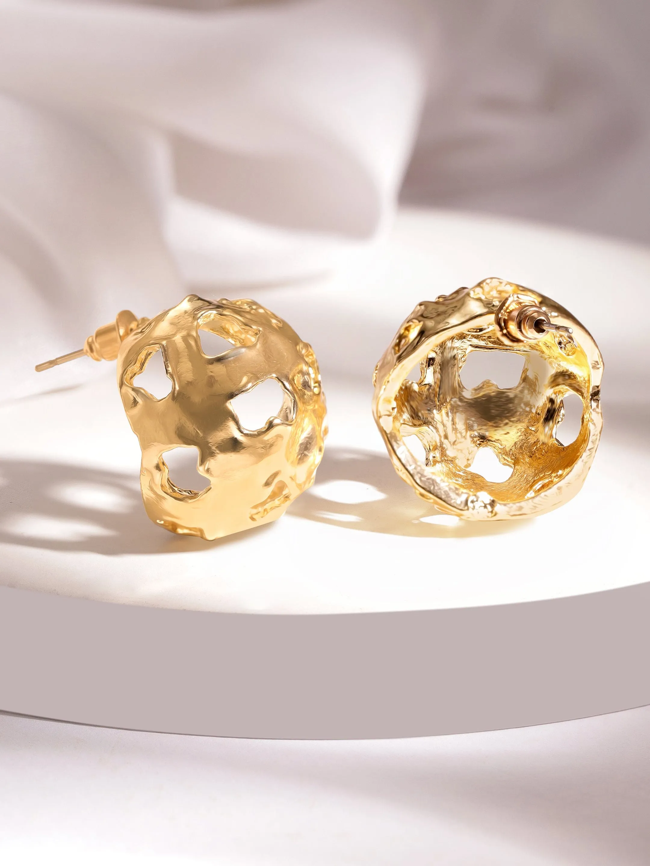 Rubans Voguish Gold-Plated Circular Studs Earrings