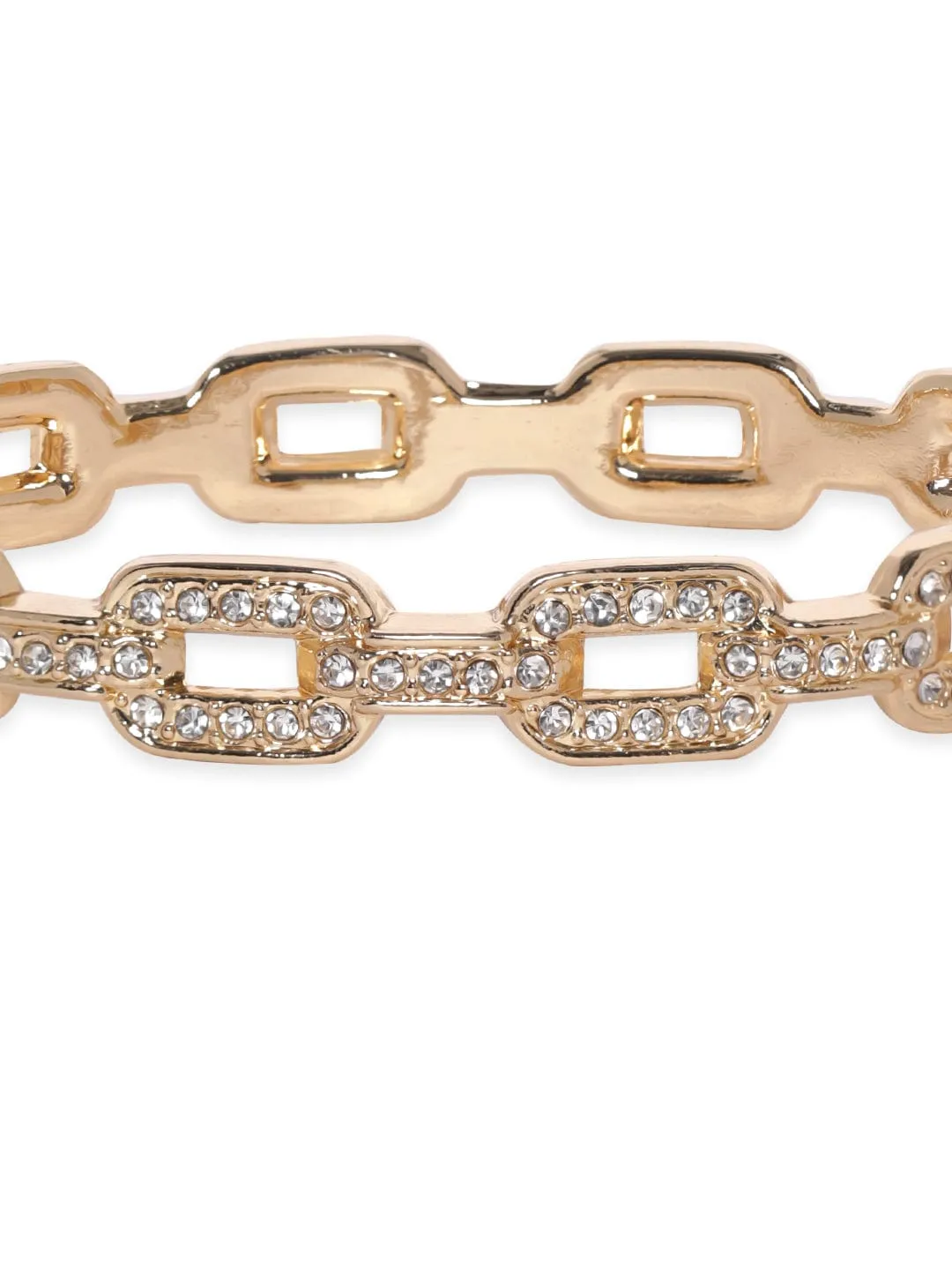 Rubans Voguish Gold Plated Zirconia Studded Cuban Link Bracelet