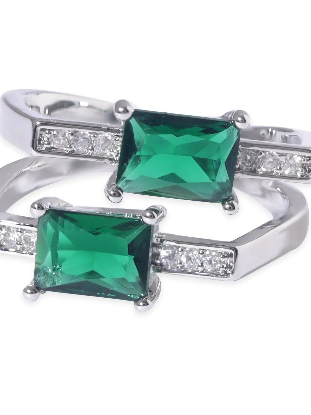 Rubans Voguish Rhodium plated Stainless Steel Green Zirconia Studded Adjustable Ring