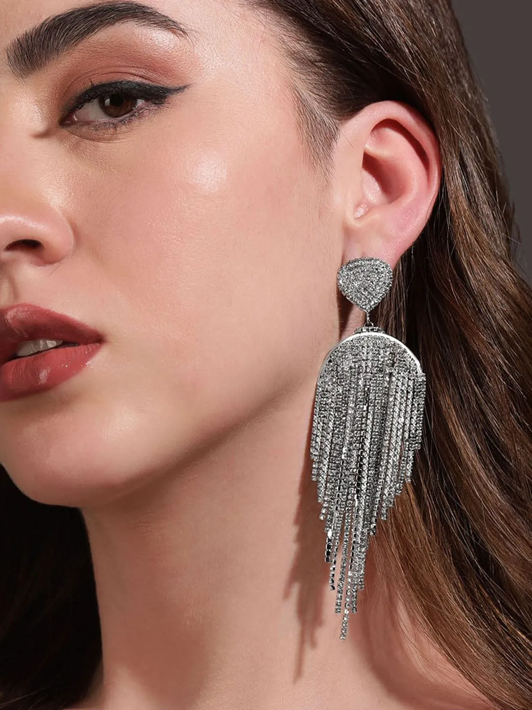 Rubans Voguish Whispers of Moonlight: Enchanting Silver Tone Shoulder Duster Earrings