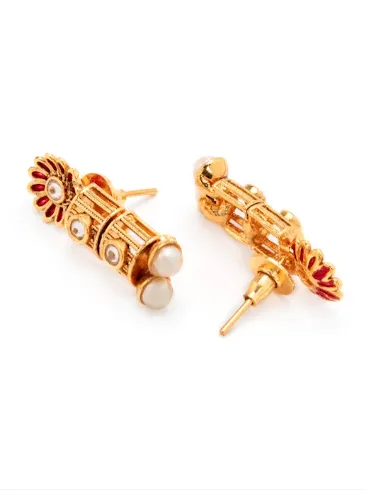 Rubans Women Gold-Plated & Red Handpainted Stone-Studded With Pearls Jewellery Set