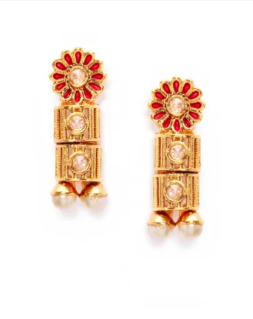 Rubans Women Gold-Plated & Red Handpainted Stone-Studded With Pearls Jewellery Set