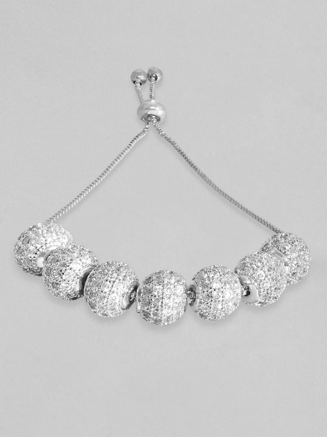 Rubans Women Silver-Toned Brass Cubic Zirconia Rhodium-Plated Bracelet