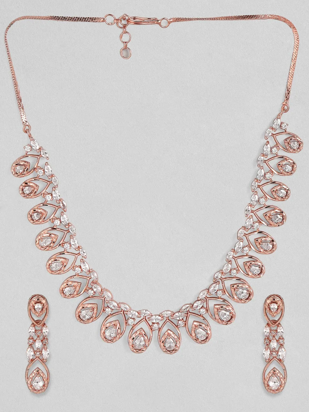 Rubans Zircon Studded Handcrafted Rose Gold Plated Statement Necklace Set