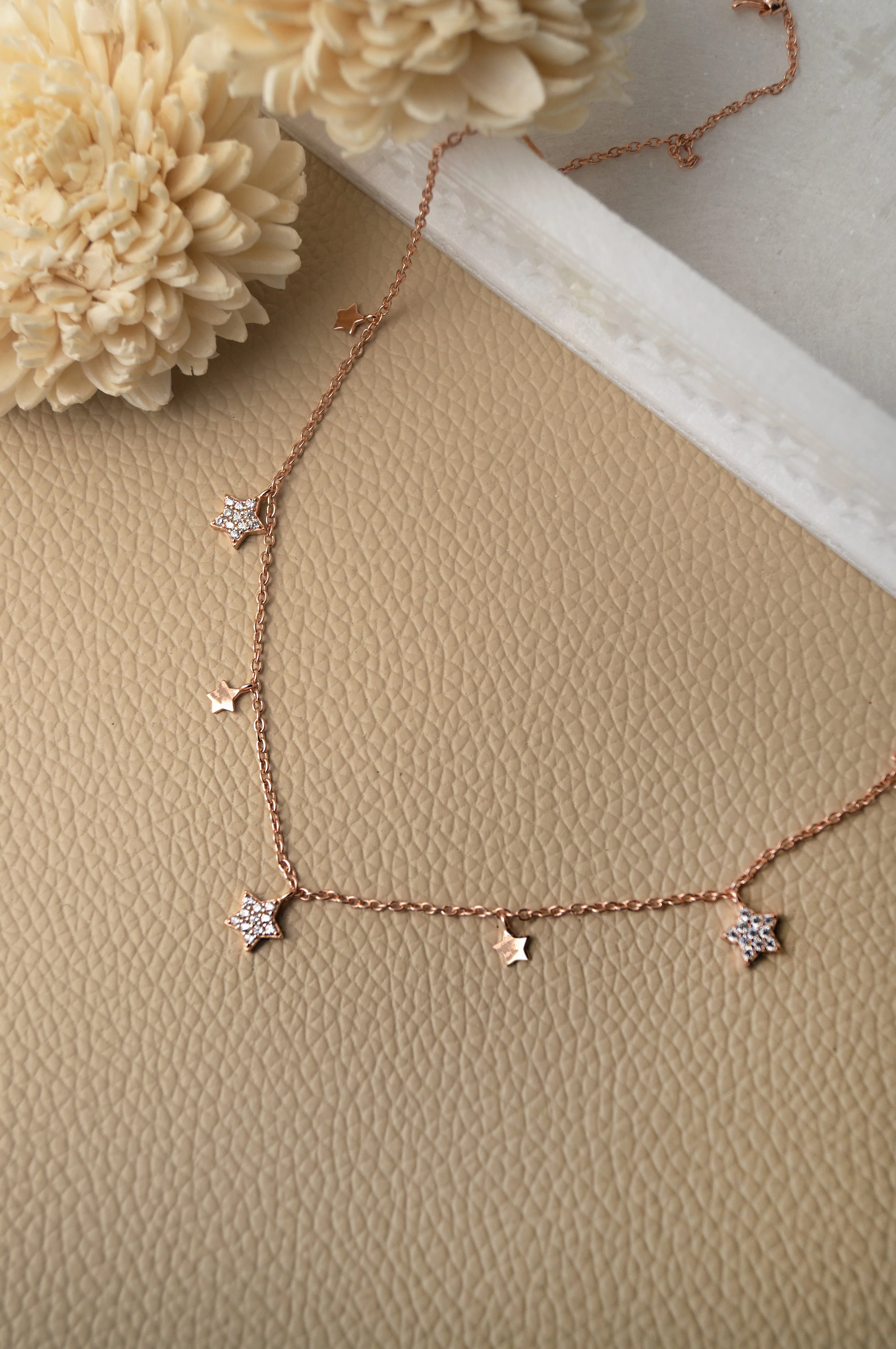 Shining Stars Charm Rose Gold Plated Sterling Silver Delicate Necklace