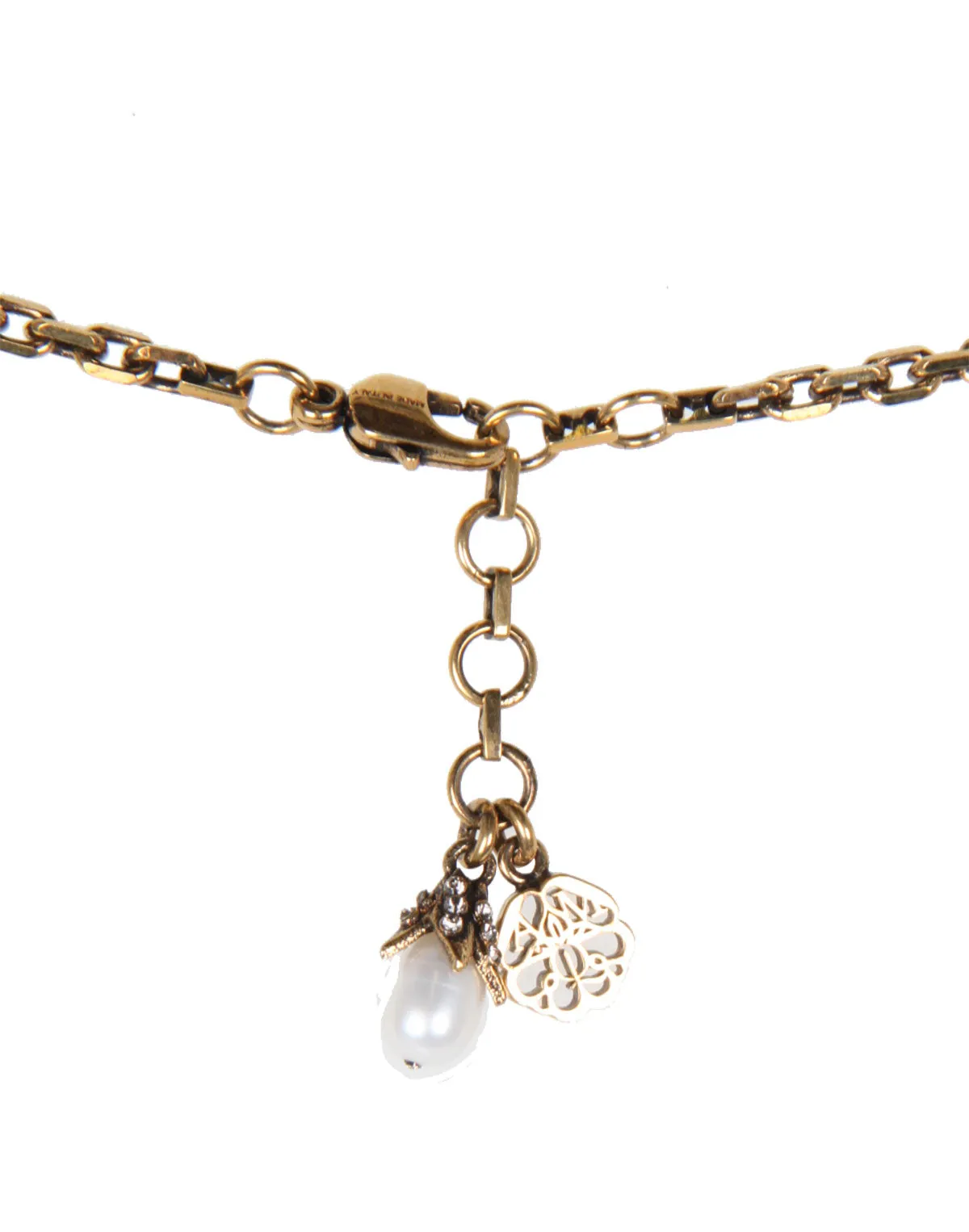 Short Pearl Skull Necklace, Gold