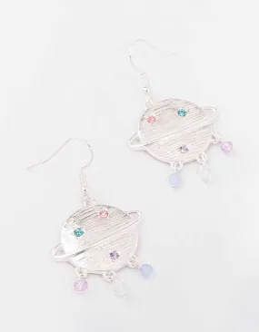 Silver Diamante Beaded Planet Drop Earrings