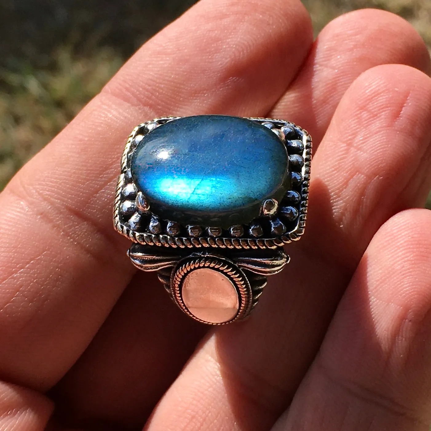 Silver Men's Ring blue Labradorite natural gemstone Turkish Artisan Jewelry