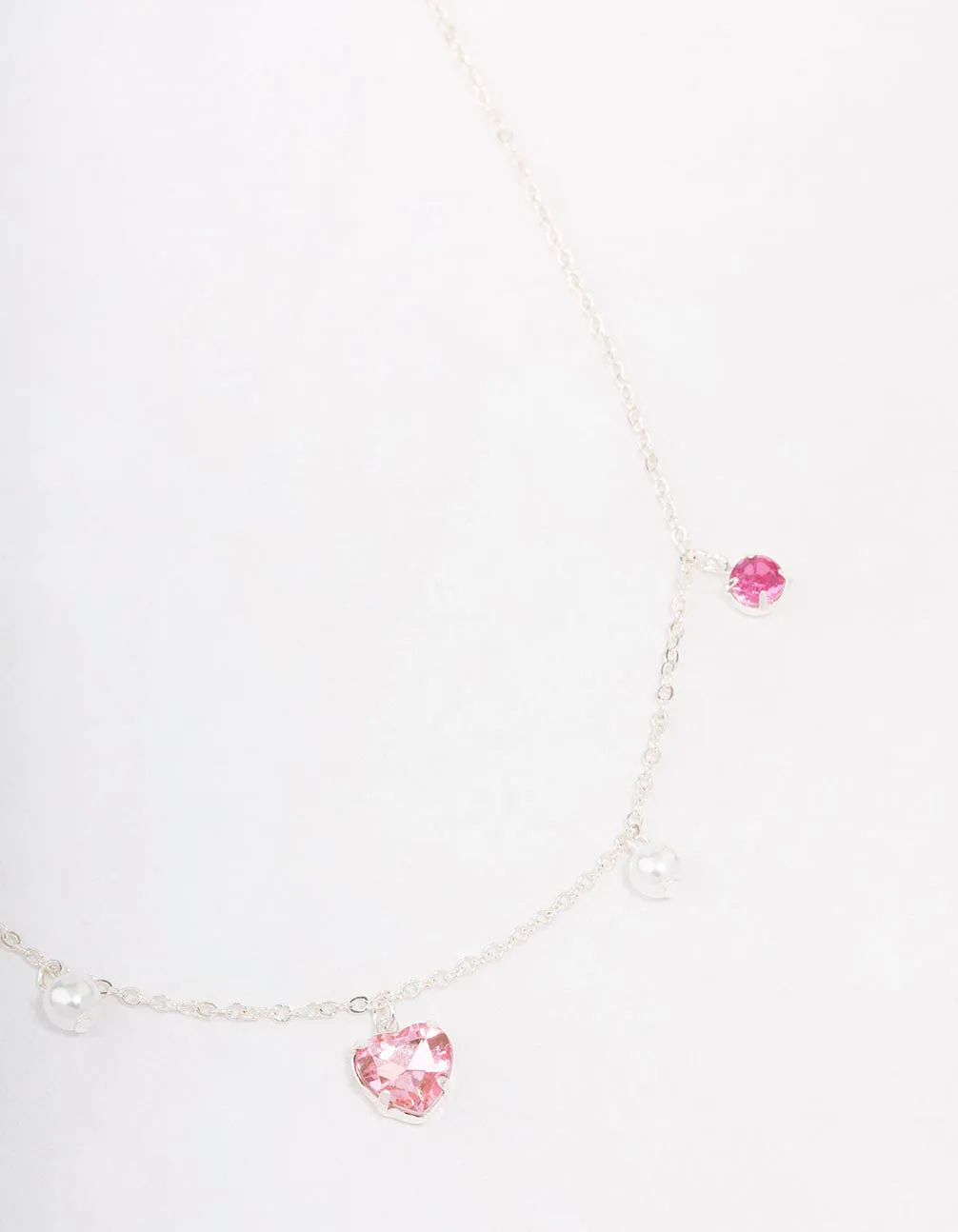 Silver Pearl & Diamante Heart Necklace