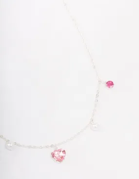 Silver Pearl & Diamante Heart Necklace