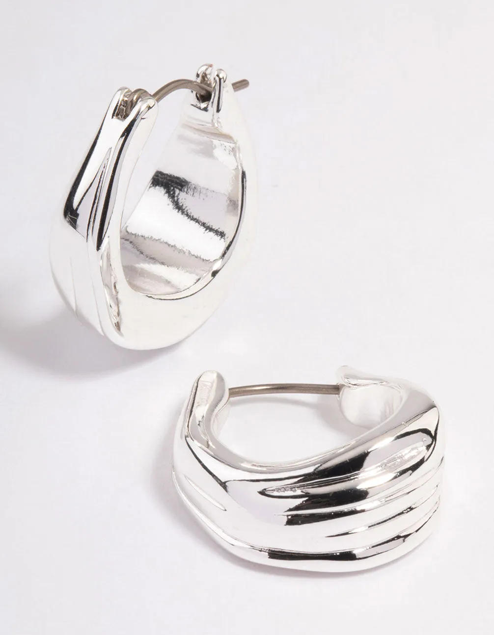 Silver Plated Molten Medium Hoop Earrings