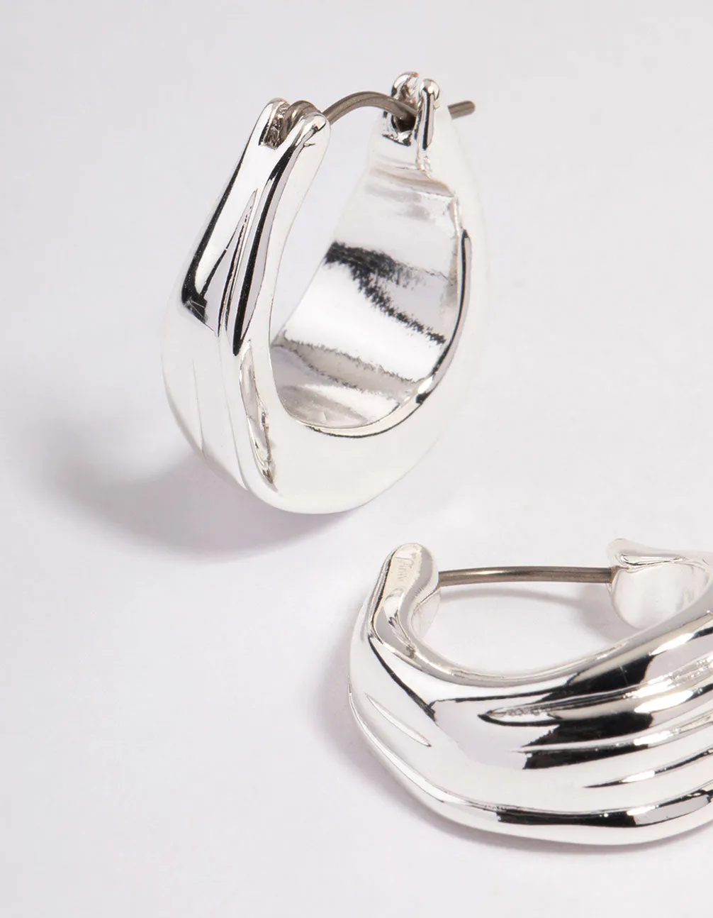 Silver Plated Molten Medium Hoop Earrings