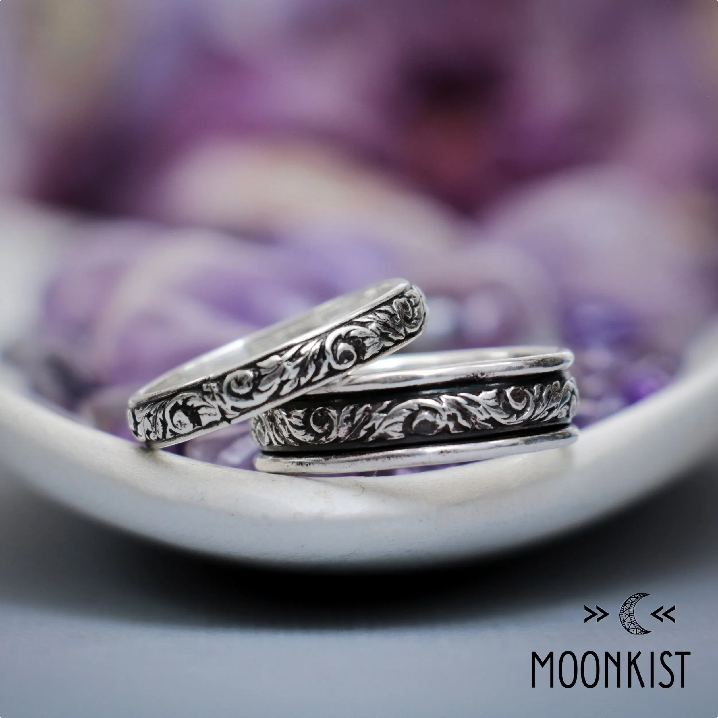 Silver Vine Floral Wedding Band Set | Moonkist Designs