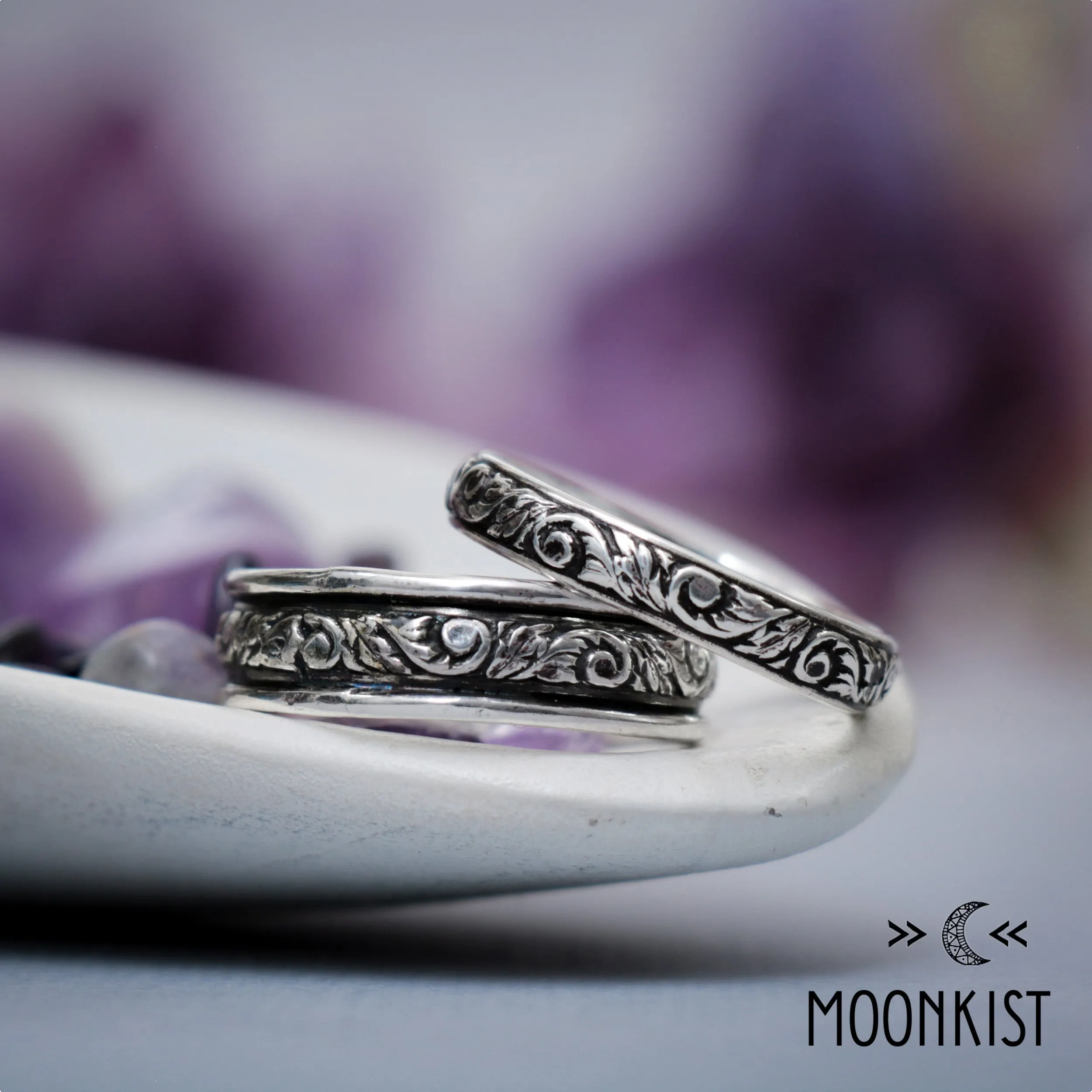 Silver Vine Floral Wedding Band Set | Moonkist Designs