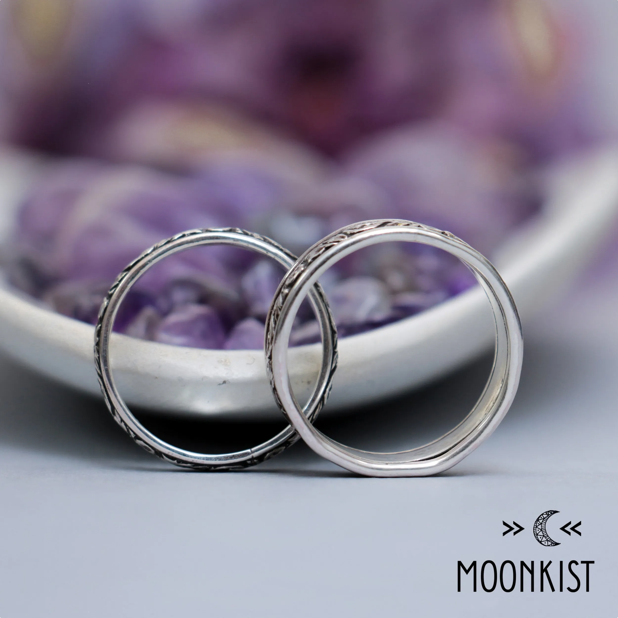 Silver Vine Floral Wedding Band Set | Moonkist Designs