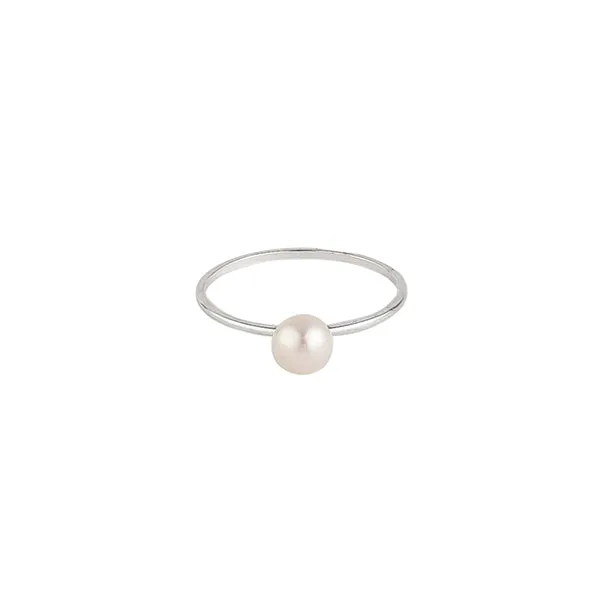 Single Dainty Pearl Ring - Silver