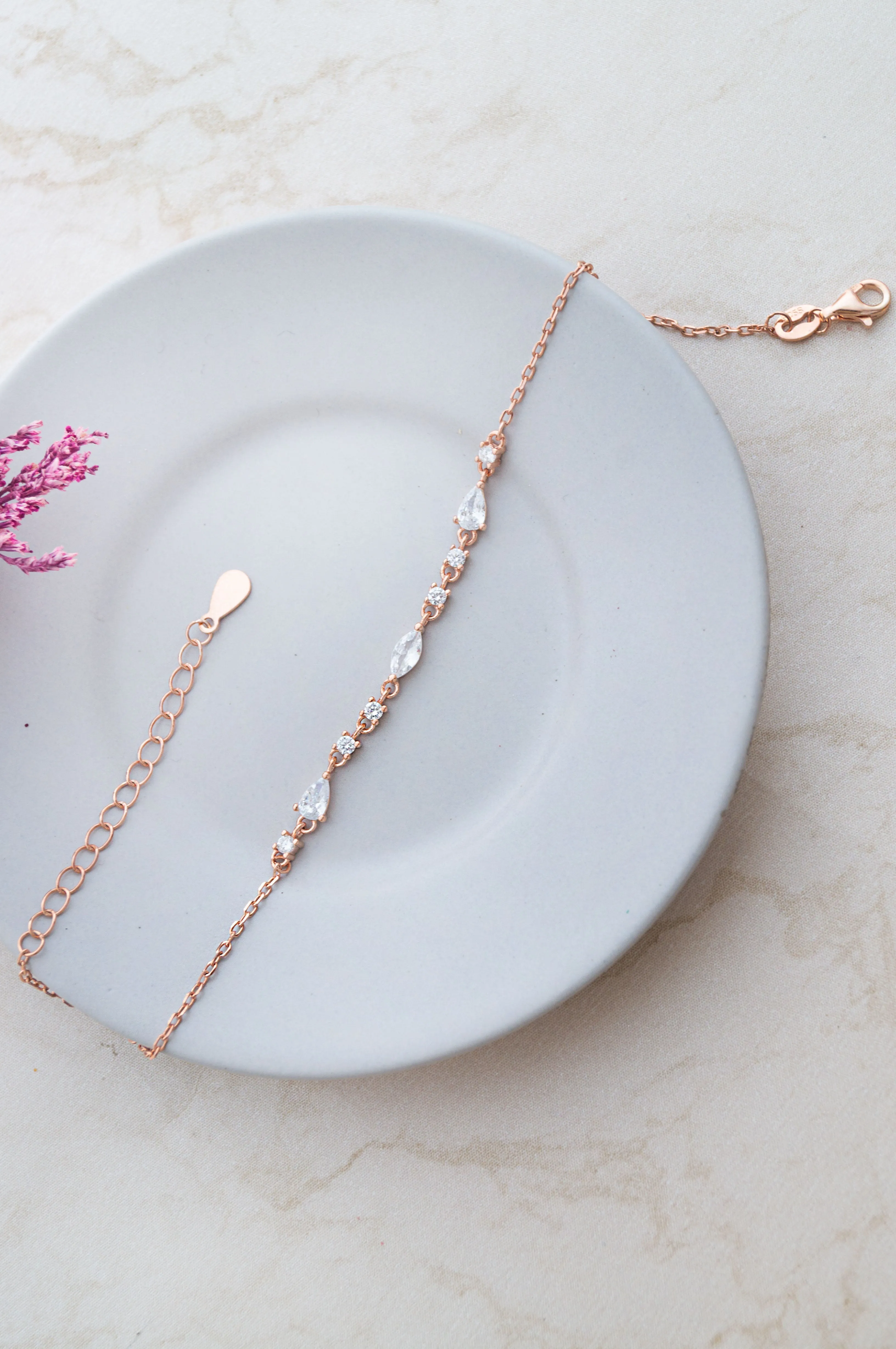 Sleek Ornate Rose Gold Plated Sterling Silver Chain Bracelet