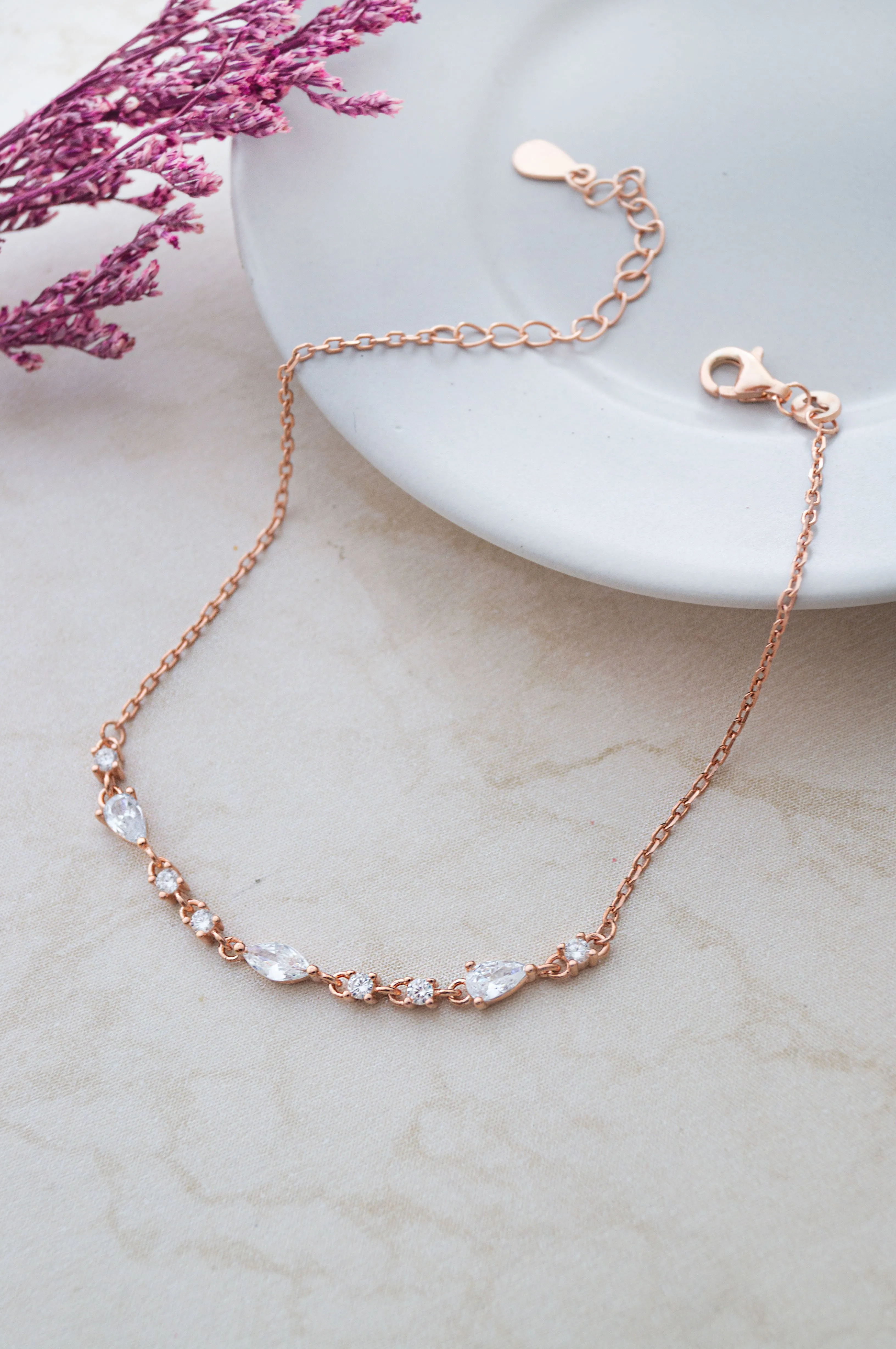 Sleek Ornate Rose Gold Plated Sterling Silver Chain Bracelet