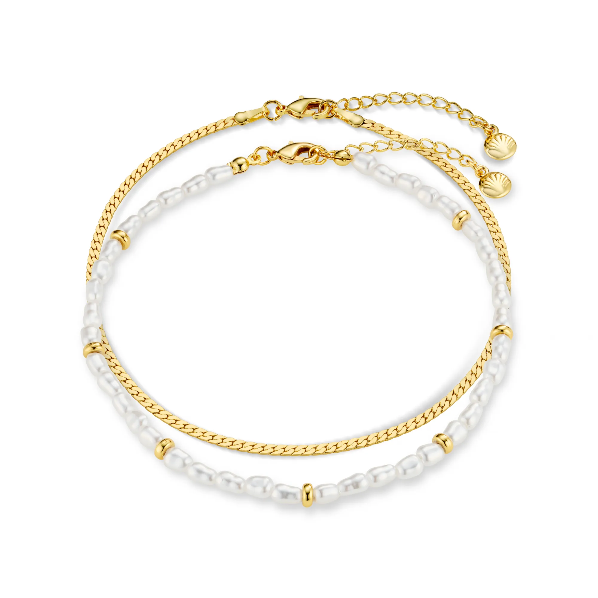 Snake Chain & Pearl Anklet 2 Pack