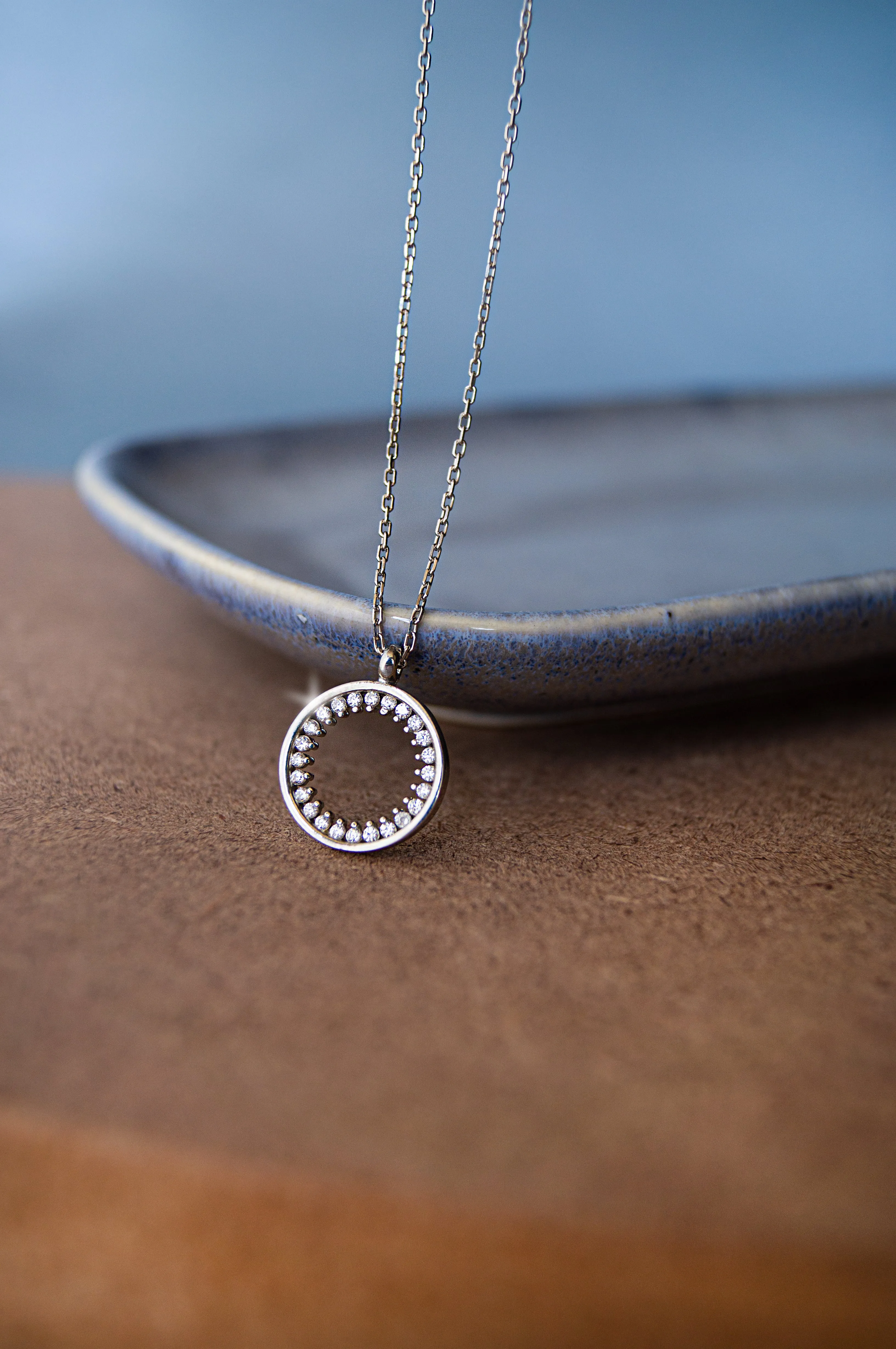 Sparkling Circle Rose Gold Plated Sterling Silver Pendant With Chain