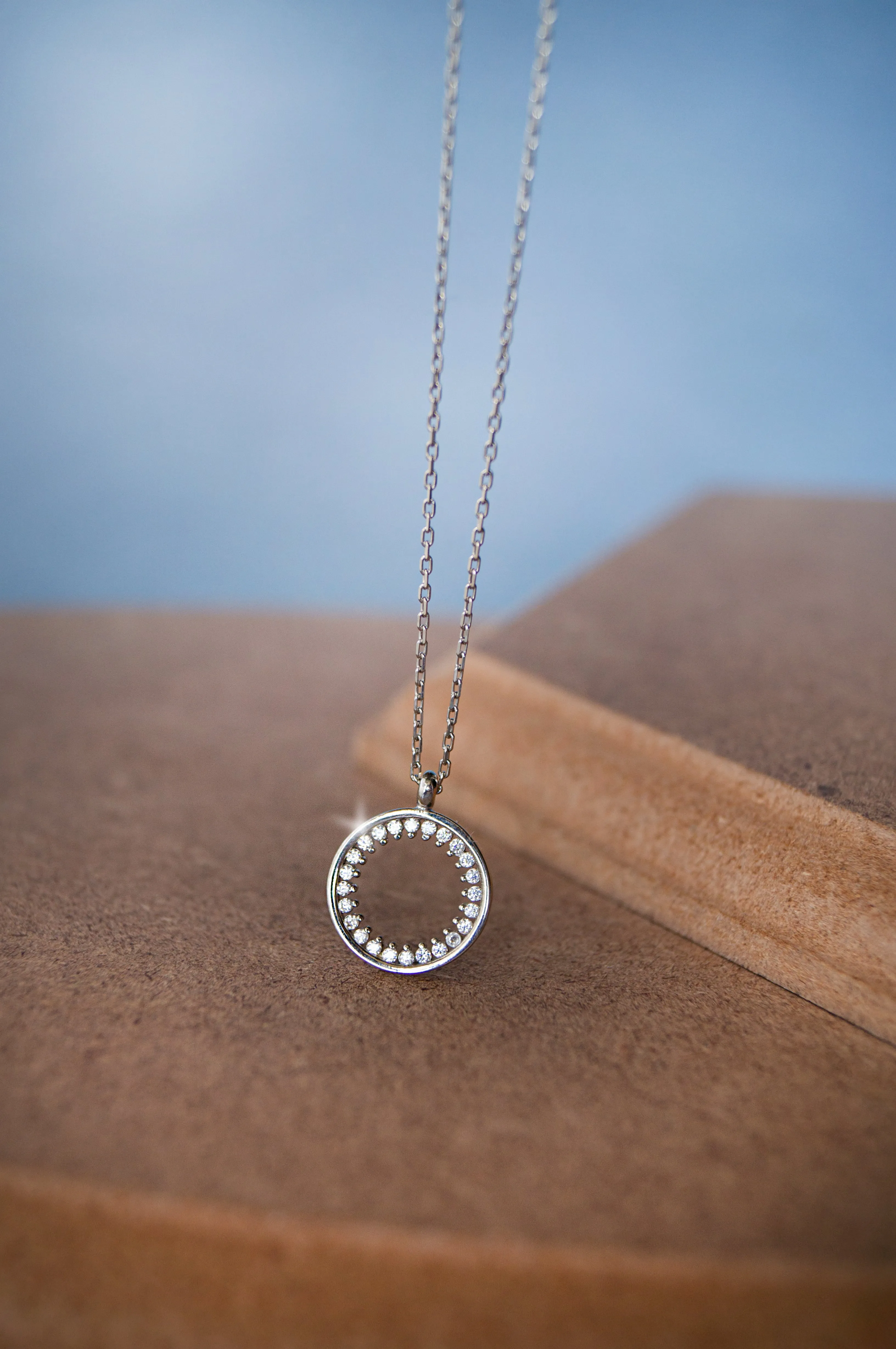 Sparkling Circle Rose Gold Plated Sterling Silver Pendant With Chain