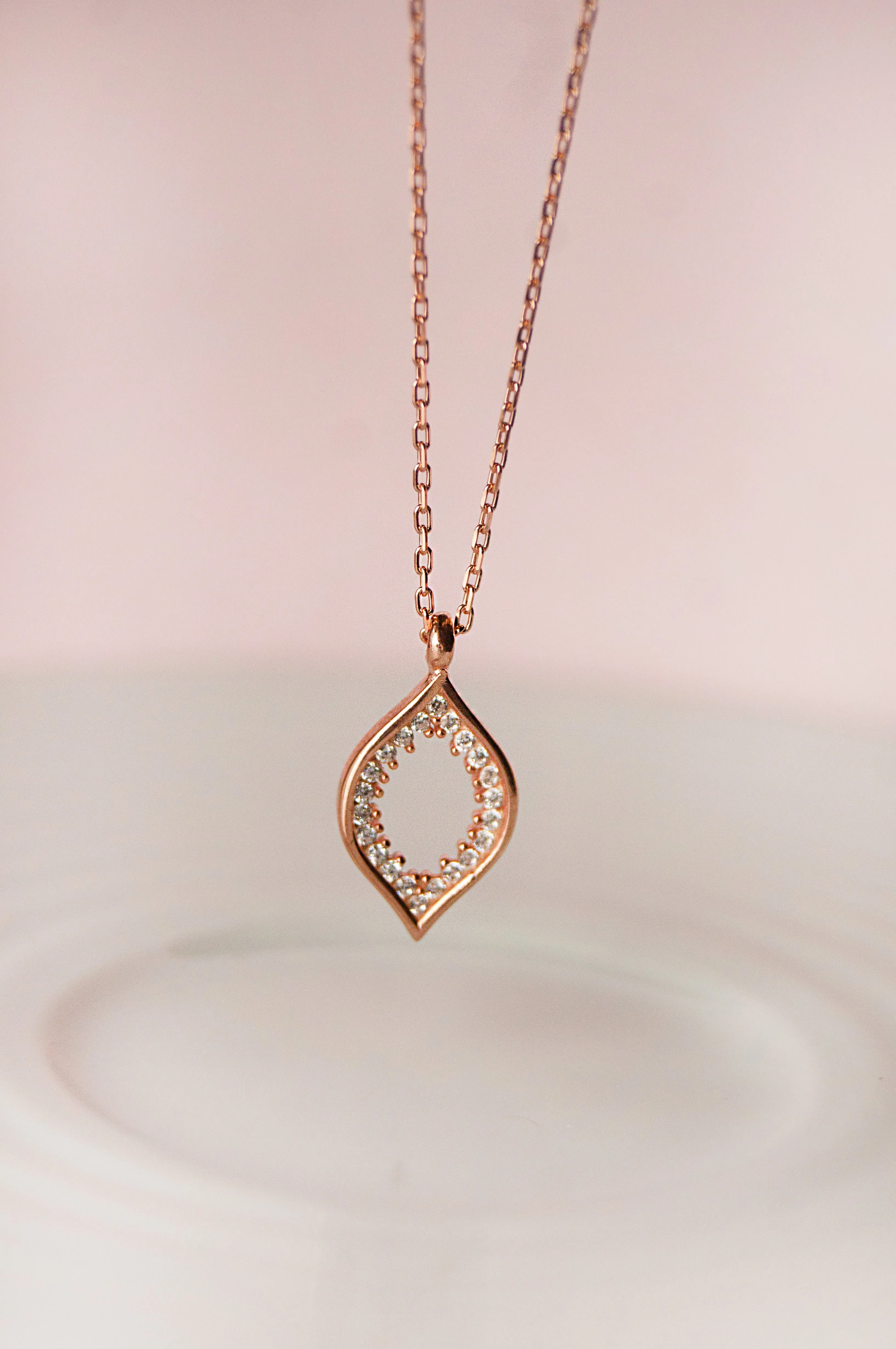 Sparkling Evil Eye Rose Gold Plated Sterling Silver Pendant Necklace