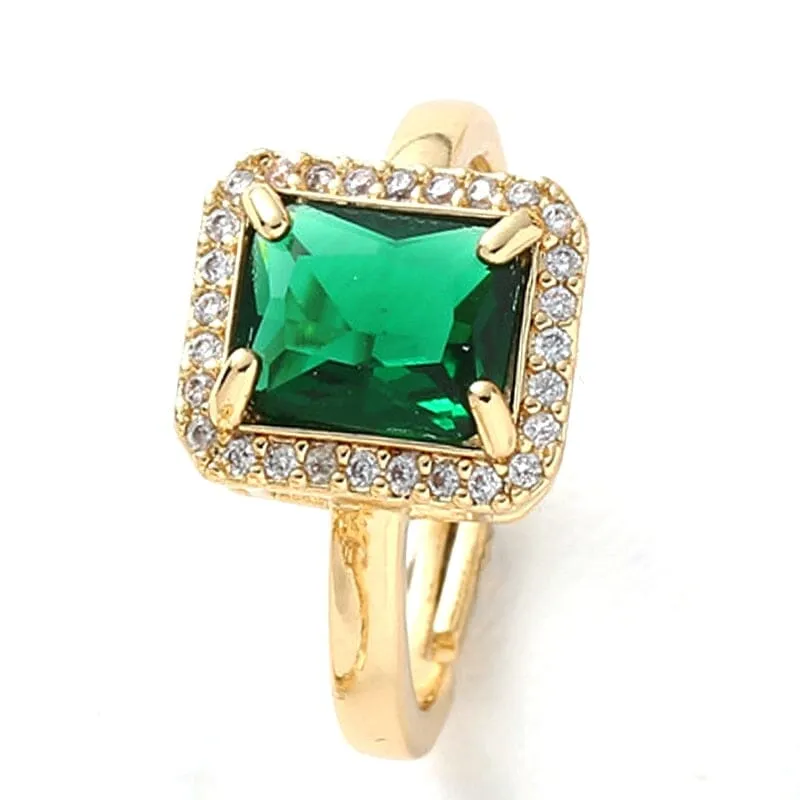 Square Zircon Gemstone Inlaid Adjustable Ring