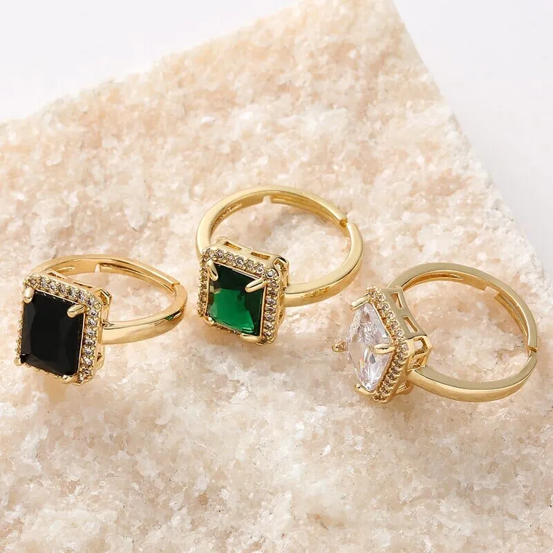 Square Zircon Gemstone Inlaid Adjustable Ring