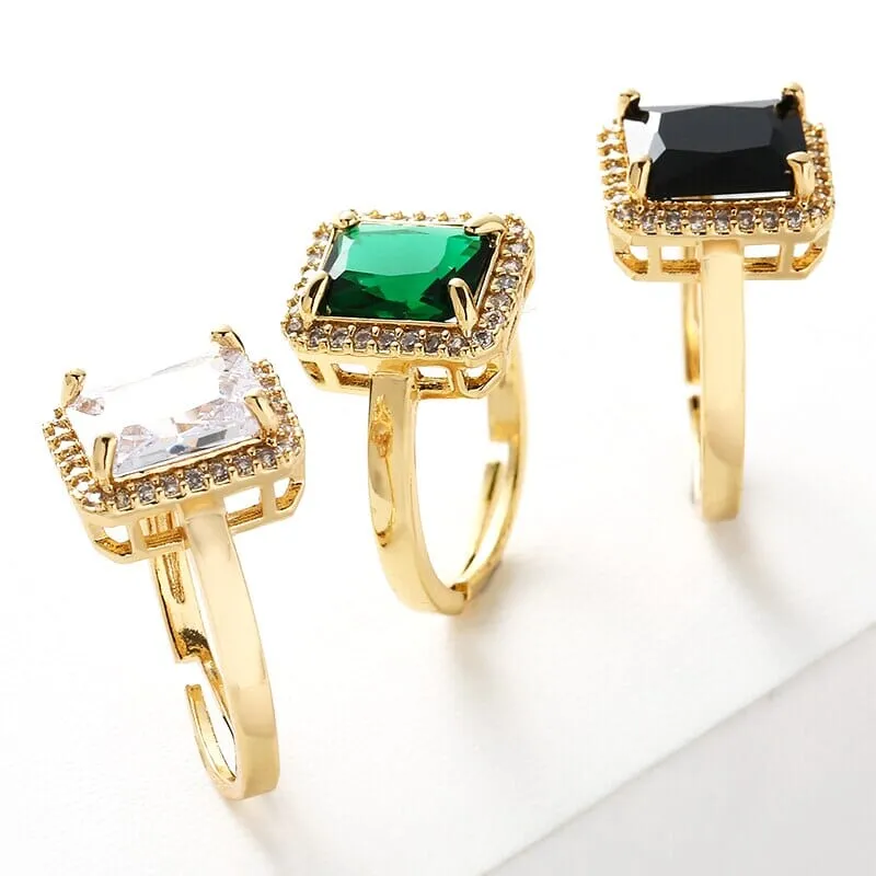 Square Zircon Gemstone Inlaid Adjustable Ring