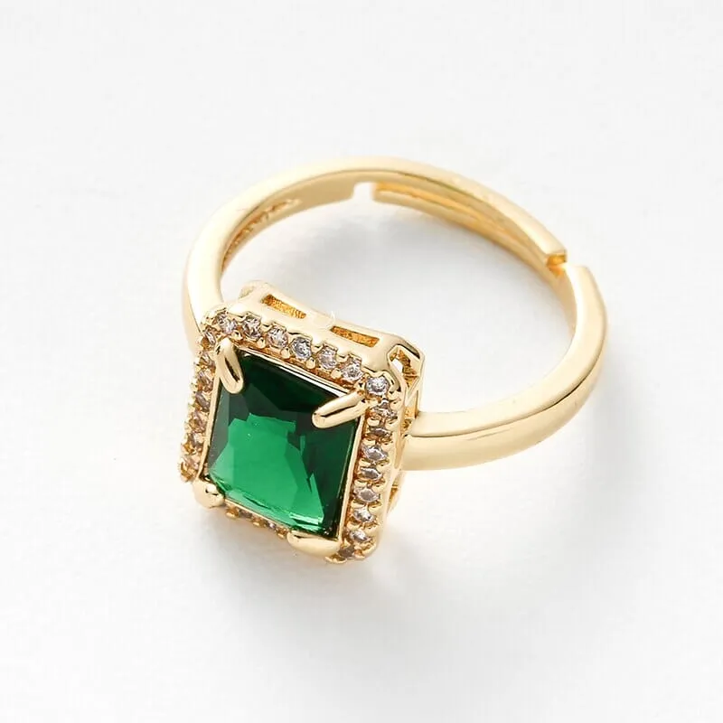 Square Zircon Gemstone Inlaid Adjustable Ring