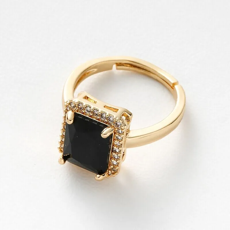 Square Zircon Gemstone Inlaid Adjustable Ring