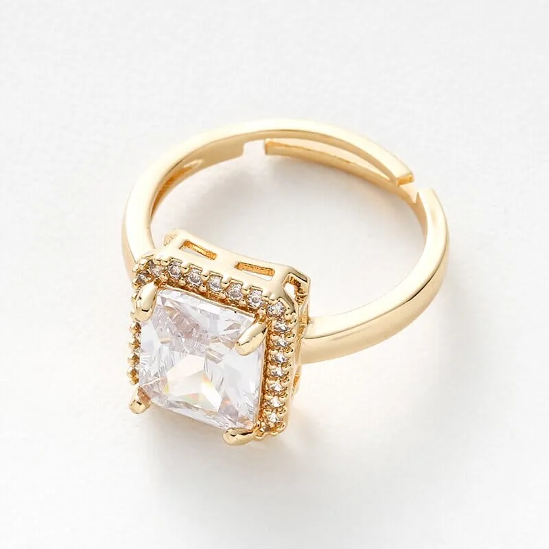 Square Zircon Gemstone Inlaid Adjustable Ring