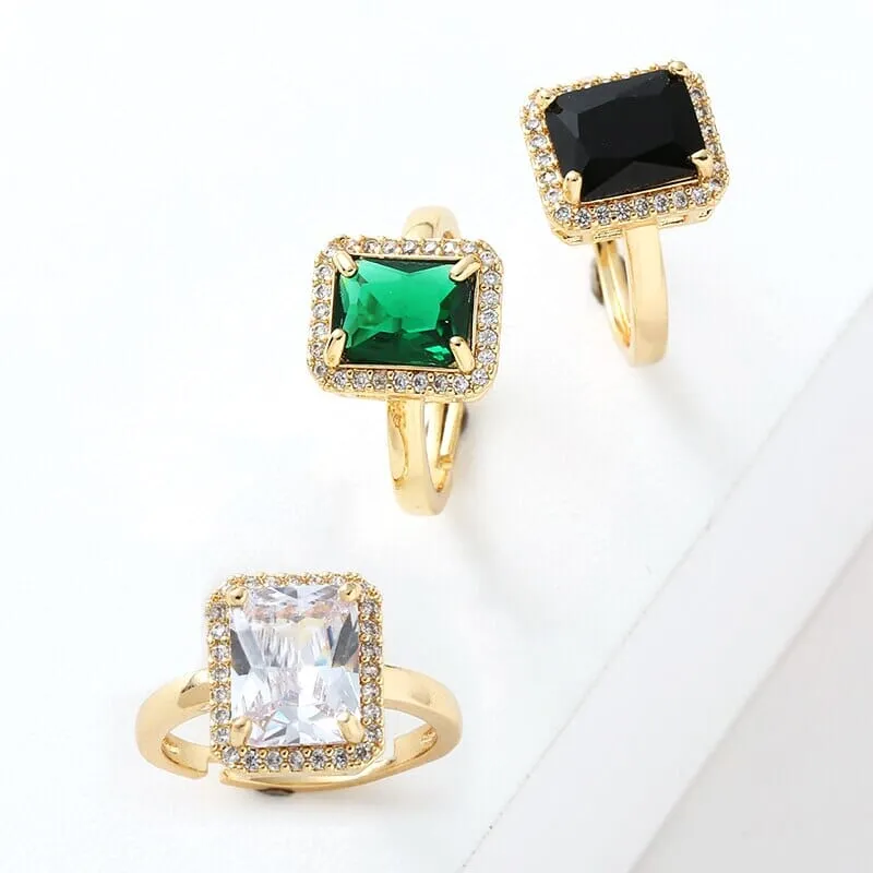 Square Zircon Gemstone Inlaid Adjustable Ring