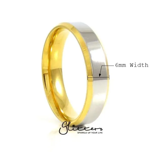 Stainless Steel 6mm Wide 2-Tone Polished Center Band Ring