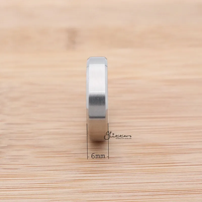 Stainless Steel 6mm Wide Beveled Edge Band Ring - Silver