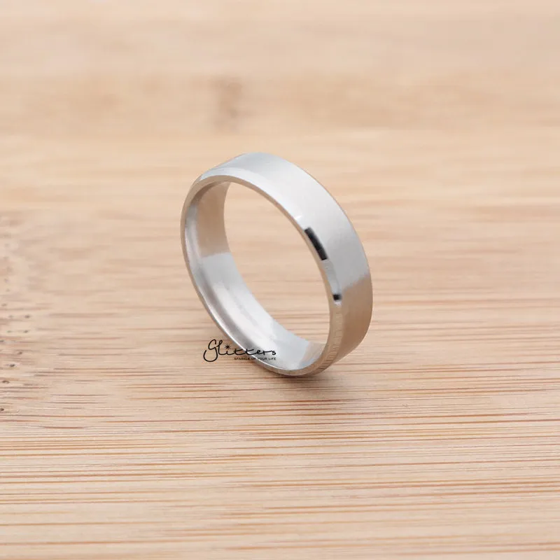 Stainless Steel 6mm Wide Beveled Edge Band Ring - Silver