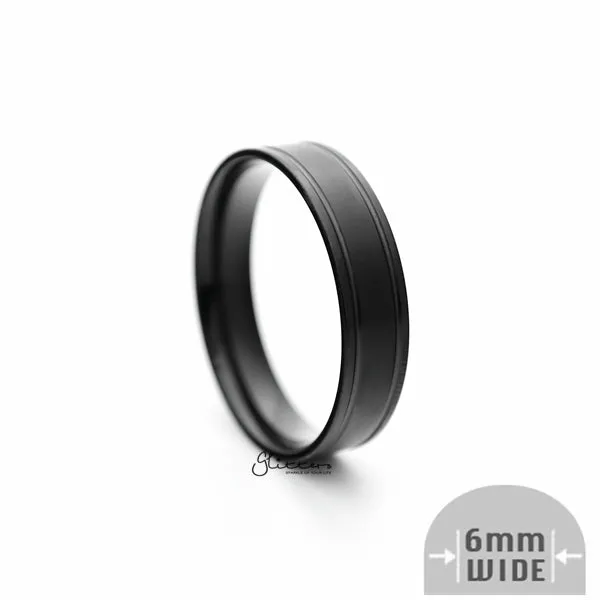 Stainless Steel 6mm Wide Brushed Center Band Ring - Black