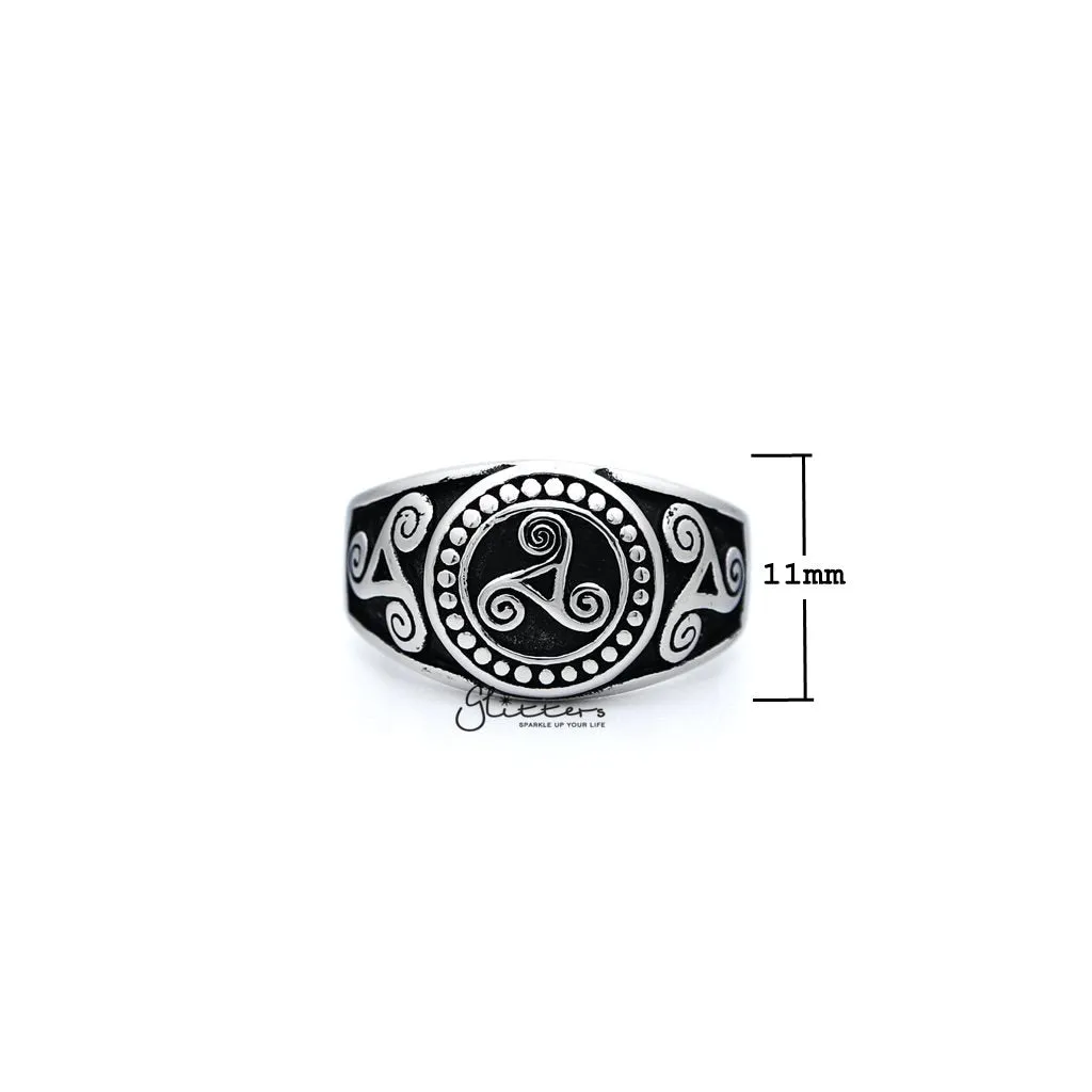 Stainless Steel Antiqued Triskele / Triple Spirals Casting Men's Rings