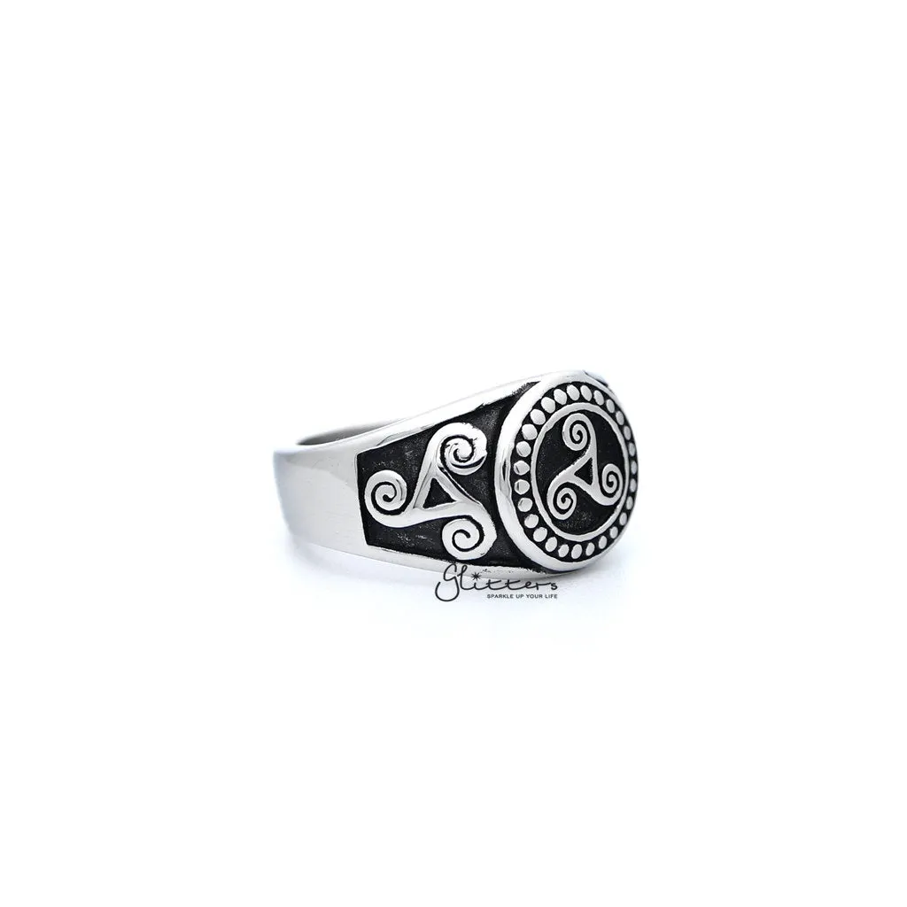 Stainless Steel Antiqued Triskele / Triple Spirals Casting Men's Rings