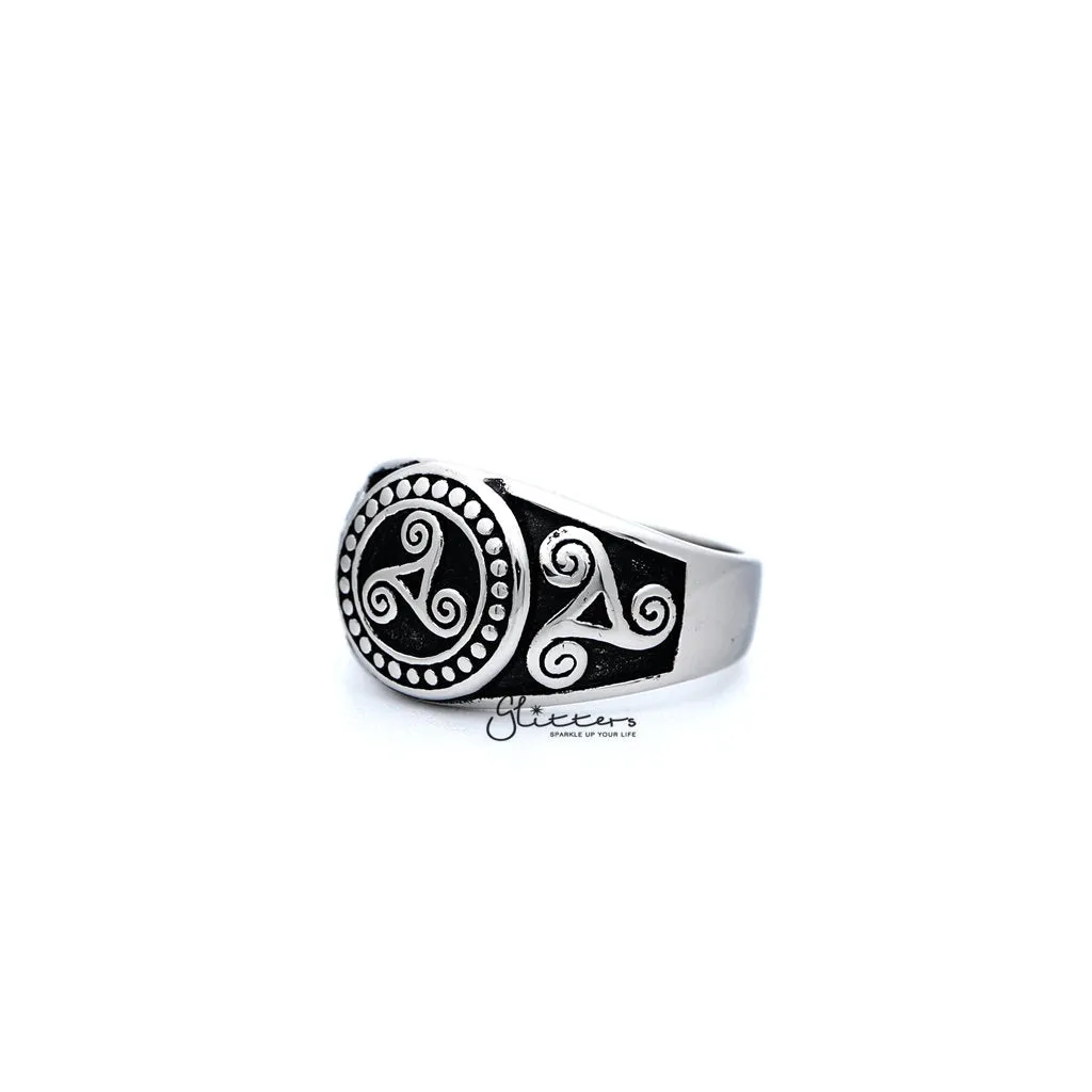 Stainless Steel Antiqued Triskele / Triple Spirals Casting Men's Rings