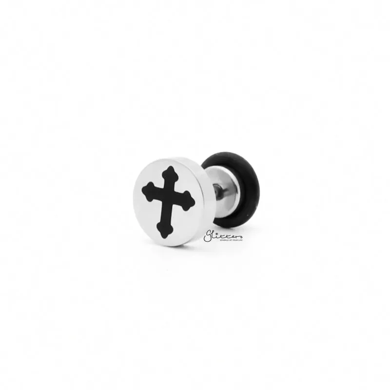 Stainless Steel Botonee Cross Fake Plug Earring