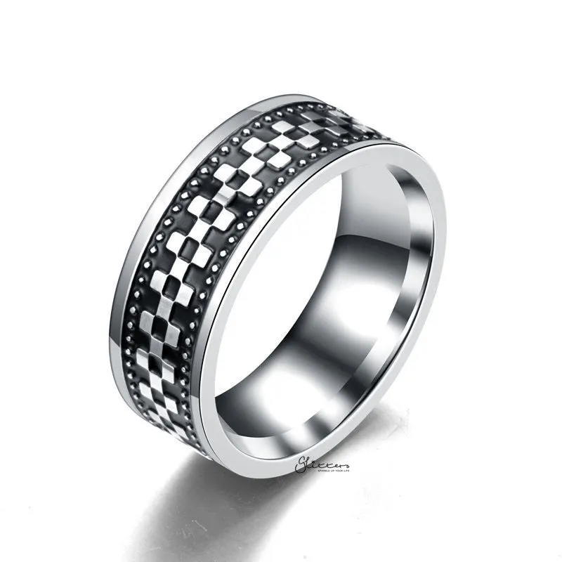 Stainless Steel Checkerboard Band Ring