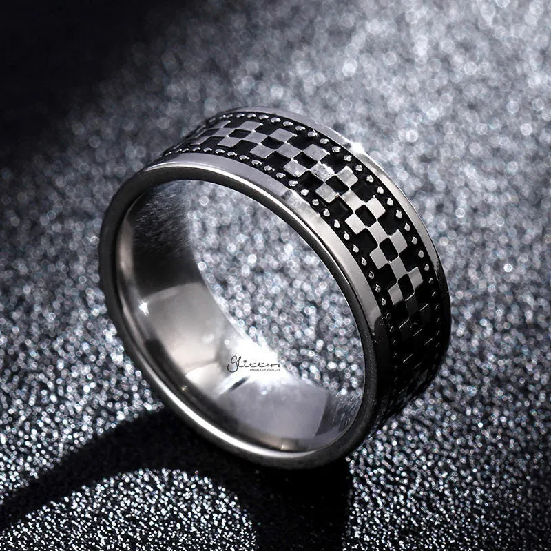 Stainless Steel Checkerboard Band Ring