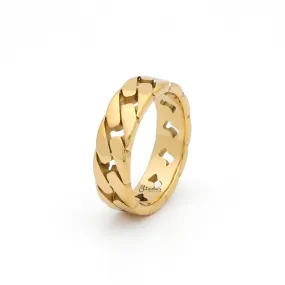 Stainless Steel Cuban Curb Chain Link Ring - Gold