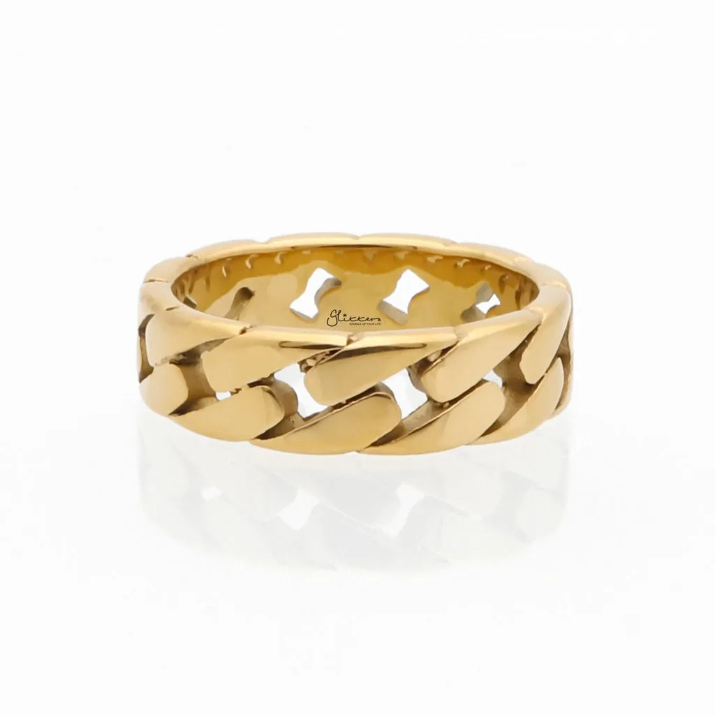 Stainless Steel Cuban Curb Chain Link Ring - Gold